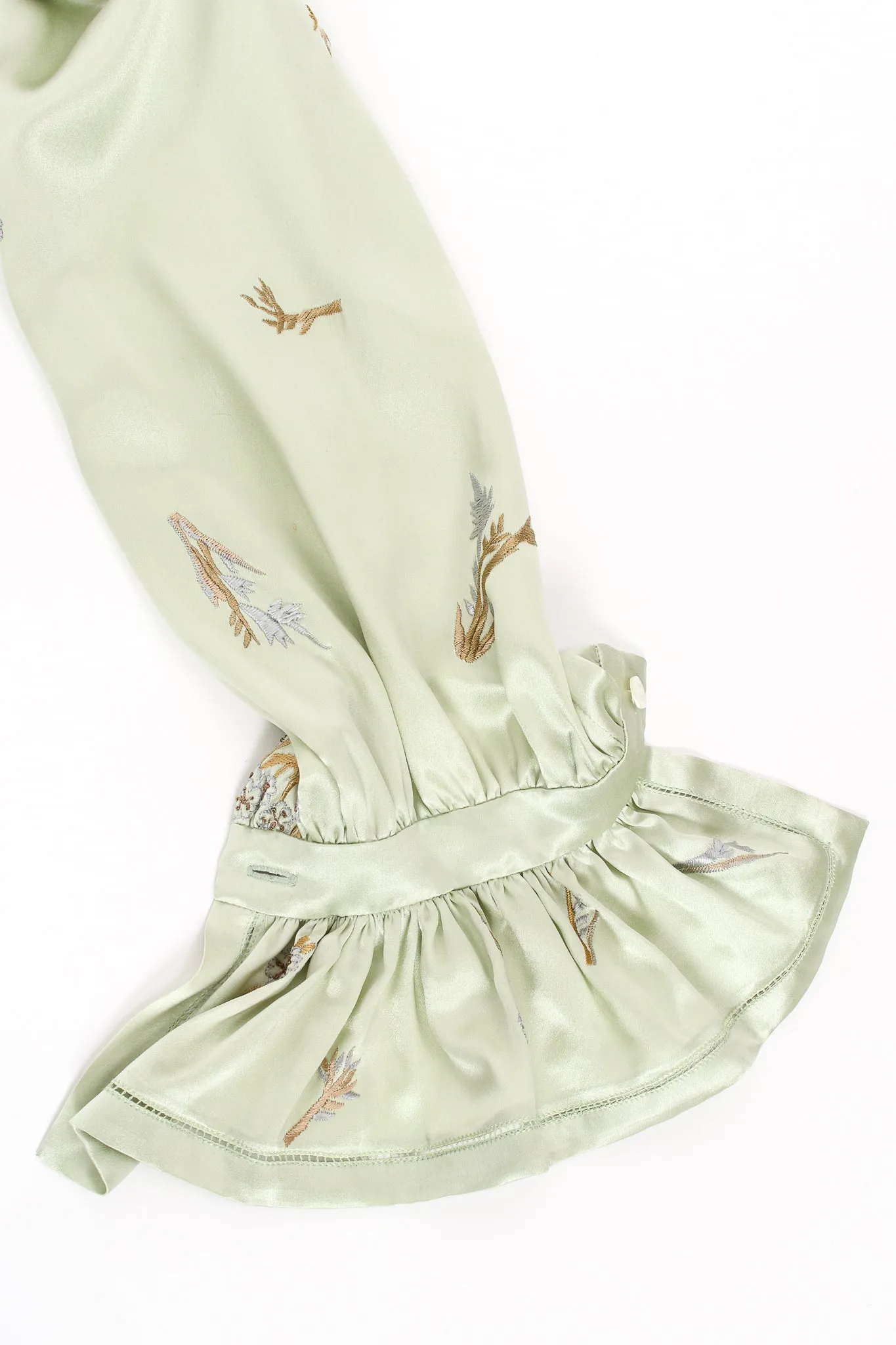Mint Floral Embroidered Silk Shirt