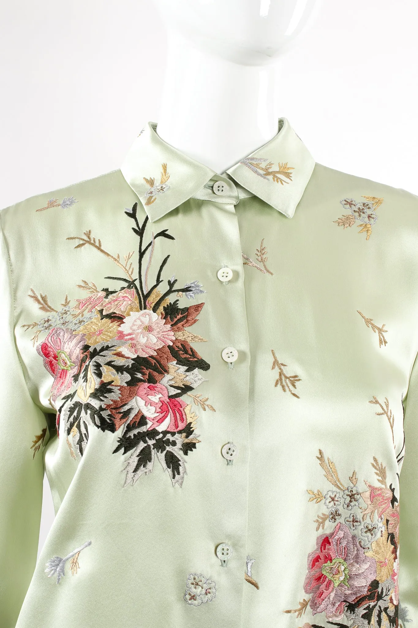 Mint Floral Embroidered Silk Shirt