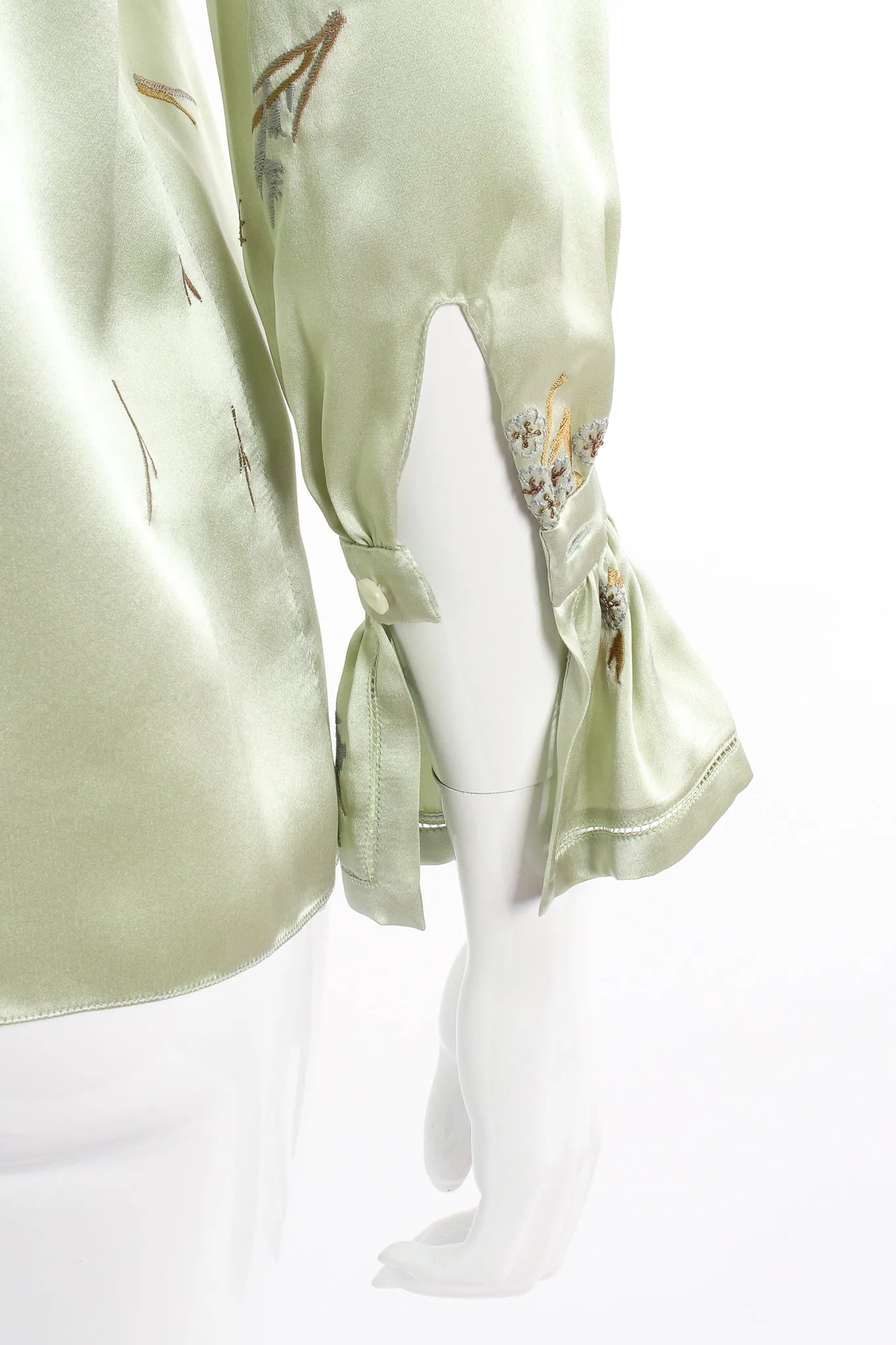 Mint Floral Embroidered Silk Shirt