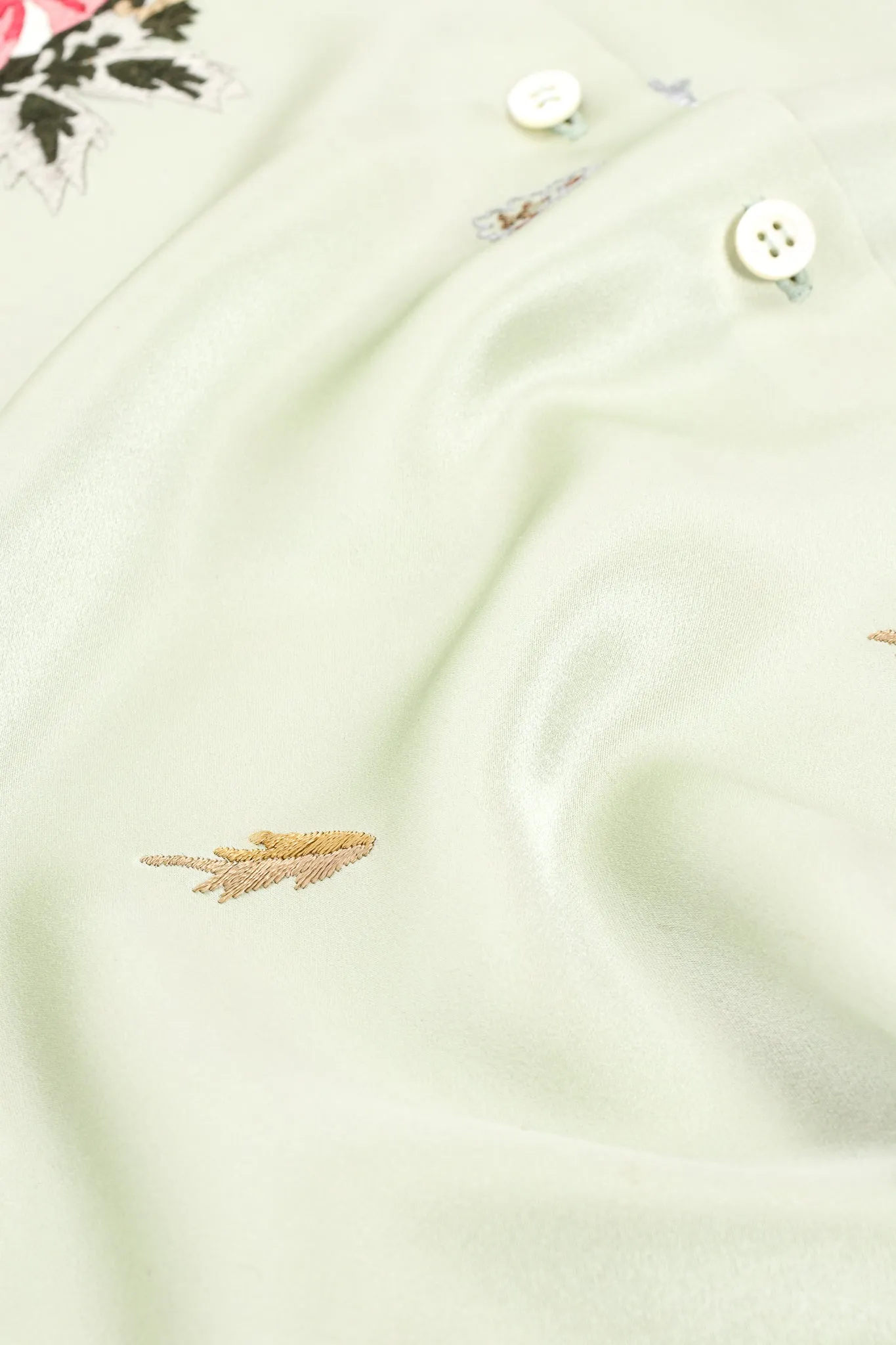 Mint Floral Embroidered Silk Shirt
