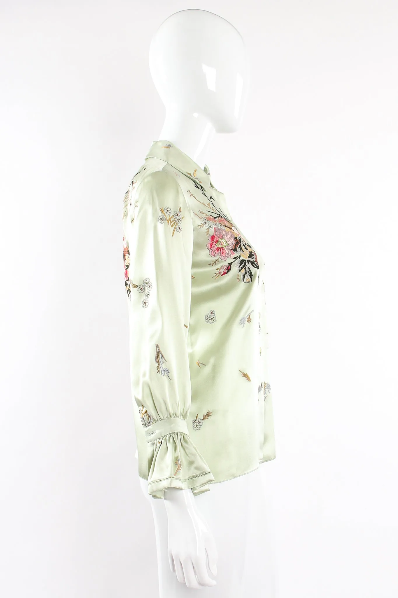 Mint Floral Embroidered Silk Shirt