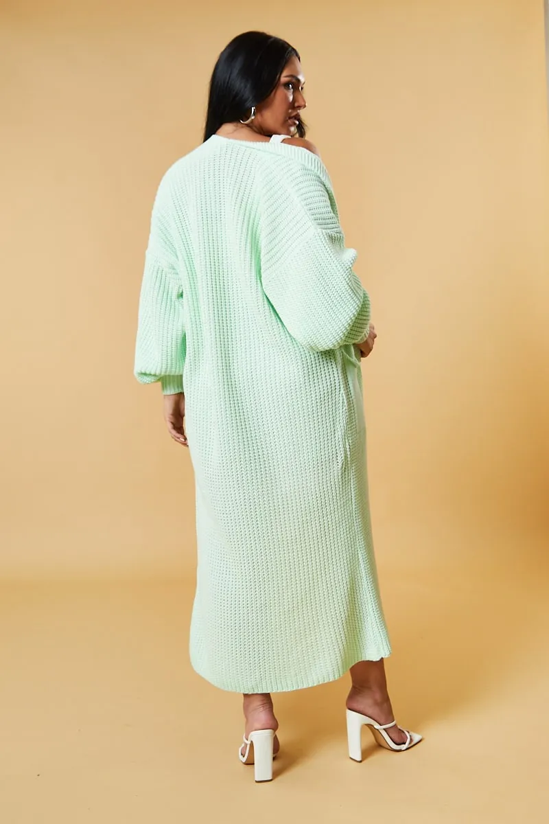 Mint Longline Knit  Maxi Cardigan - Ema