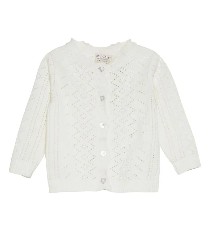 Minymo Creme Knitted Cardigan With Heart Buttons : Size 0M-24M