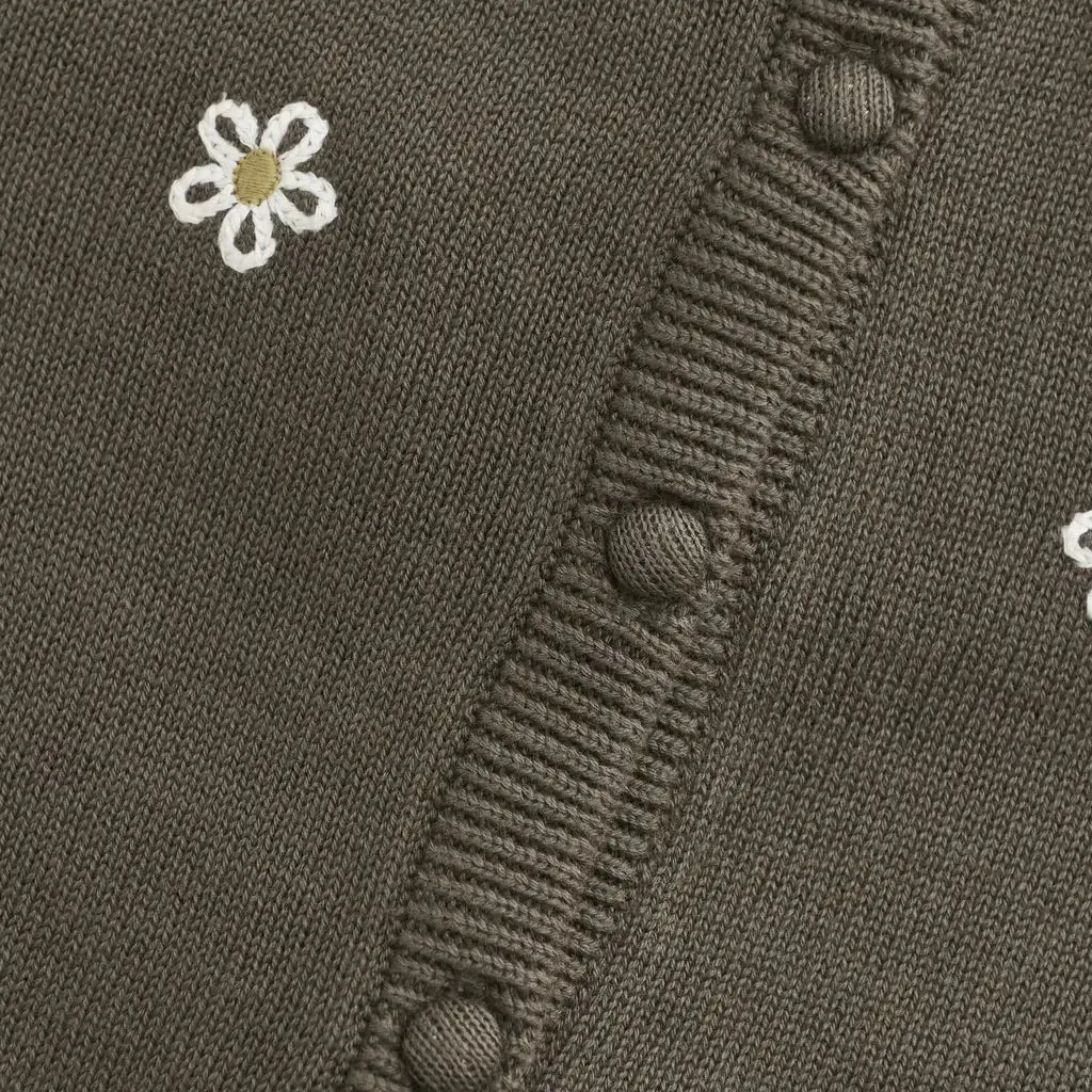Minymo Girls Long Sleeve Knit Cardigan - Canteen with Daisies