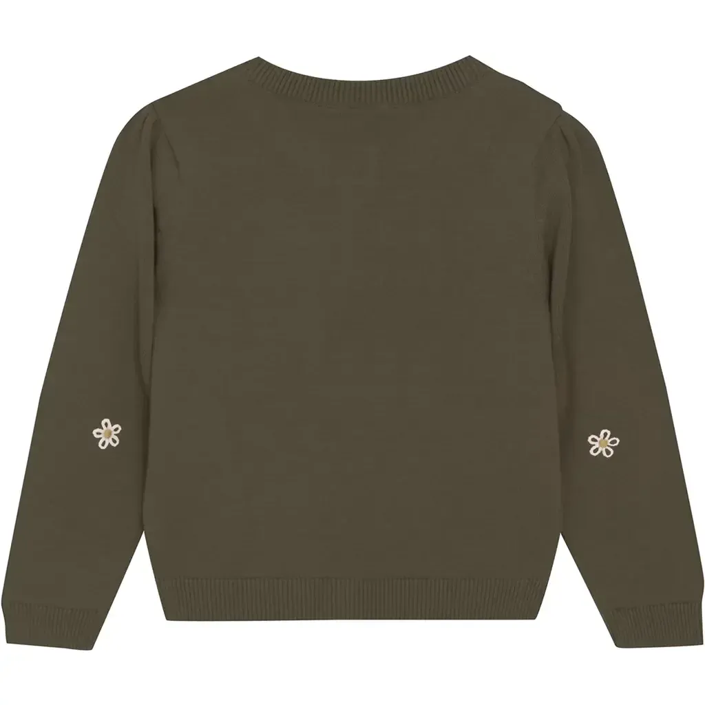 Minymo Girls Long Sleeve Knit Cardigan - Canteen with Daisies