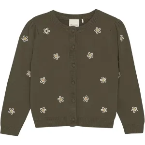 Minymo Girls Long Sleeve Knit Cardigan - Canteen with Daisies