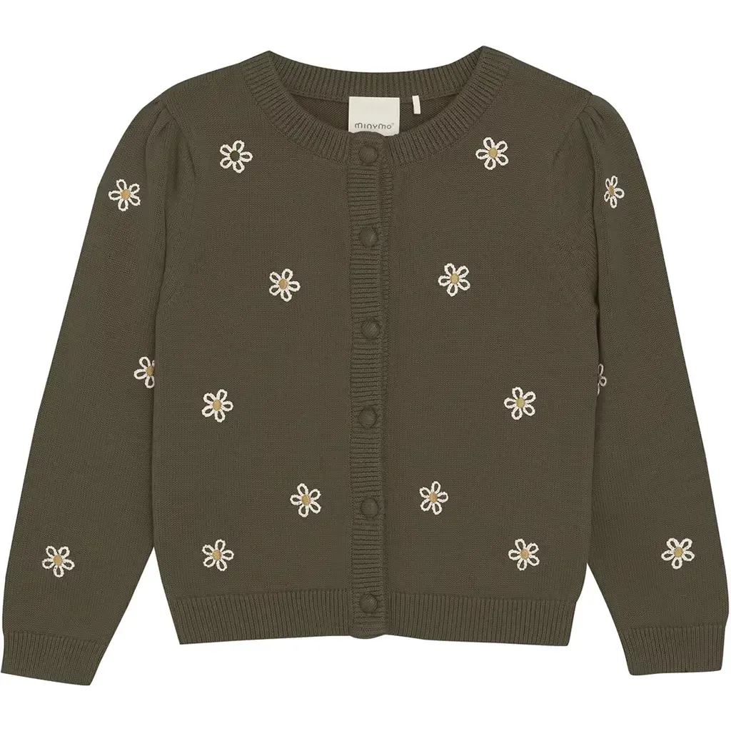 Minymo Girls Long Sleeve Knit Cardigan - Canteen with Daisies