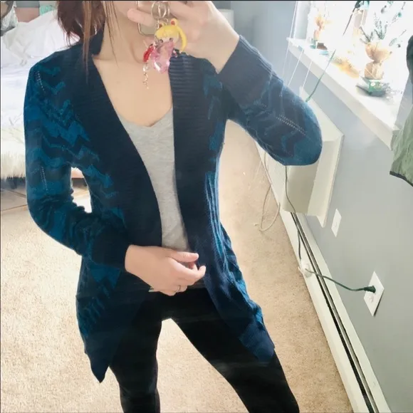 Missoni blue chevron knit open front cardigan