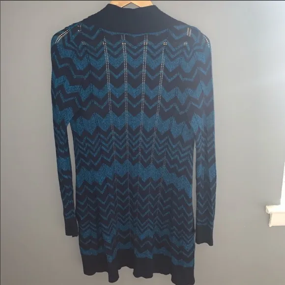 Missoni blue chevron knit open front cardigan