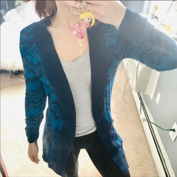 Missoni blue chevron knit open front cardigan