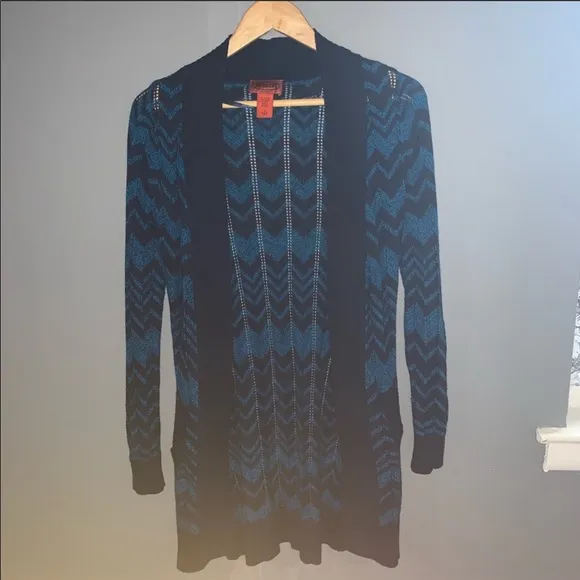Missoni blue chevron knit open front cardigan