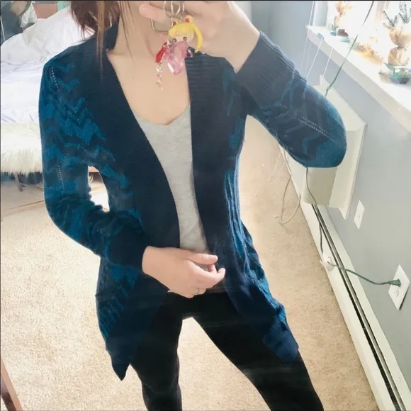 Missoni blue chevron knit open front cardigan