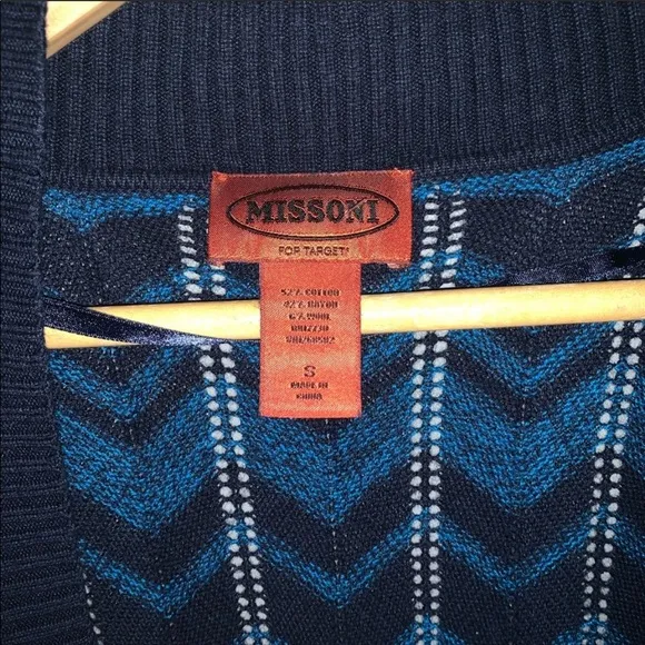 Missoni blue chevron knit open front cardigan