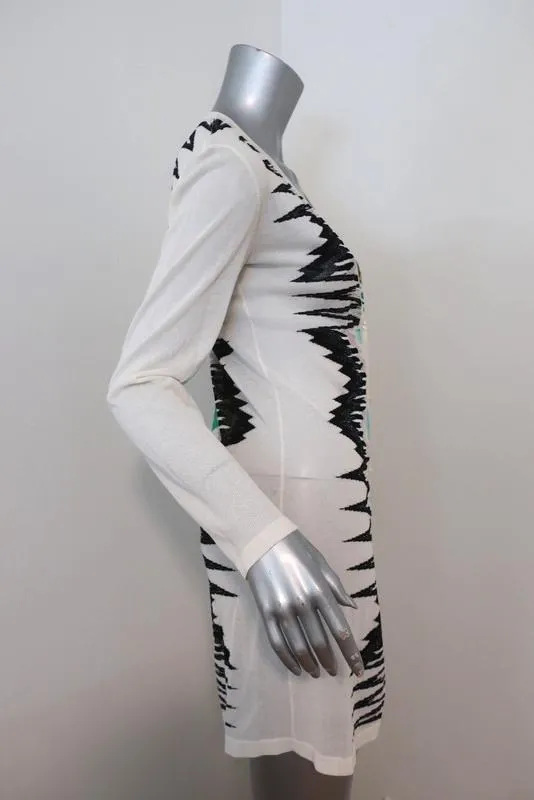 Missoni Cardigan White/Metallic Zig Zag Knit Size 38 V-Neck Sweater