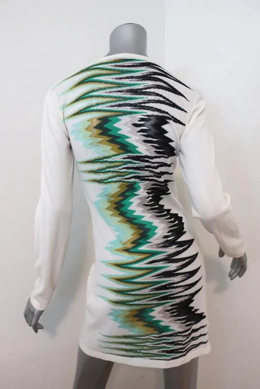 Missoni Cardigan White/Metallic Zig Zag Knit Size 38 V-Neck Sweater