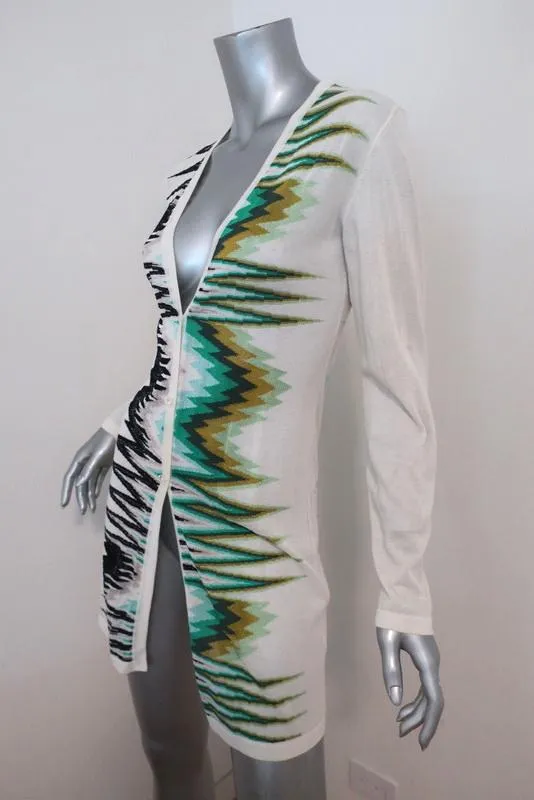 Missoni Cardigan White/Metallic Zig Zag Knit Size 38 V-Neck Sweater
