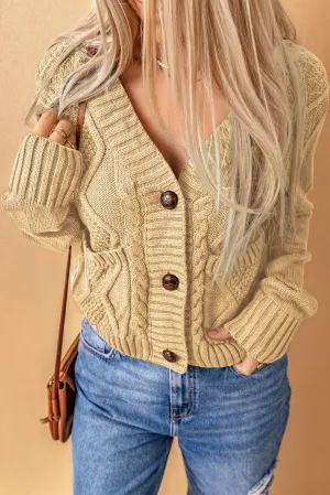 Mixed Knit Button Down Cardigan with Pockets