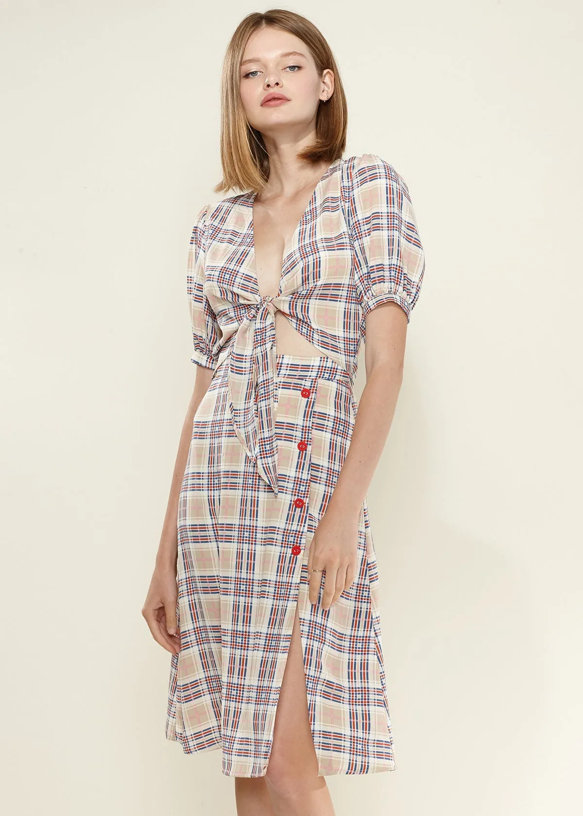 Multi Check Front Tie Hem Blouse by Shop at Konus