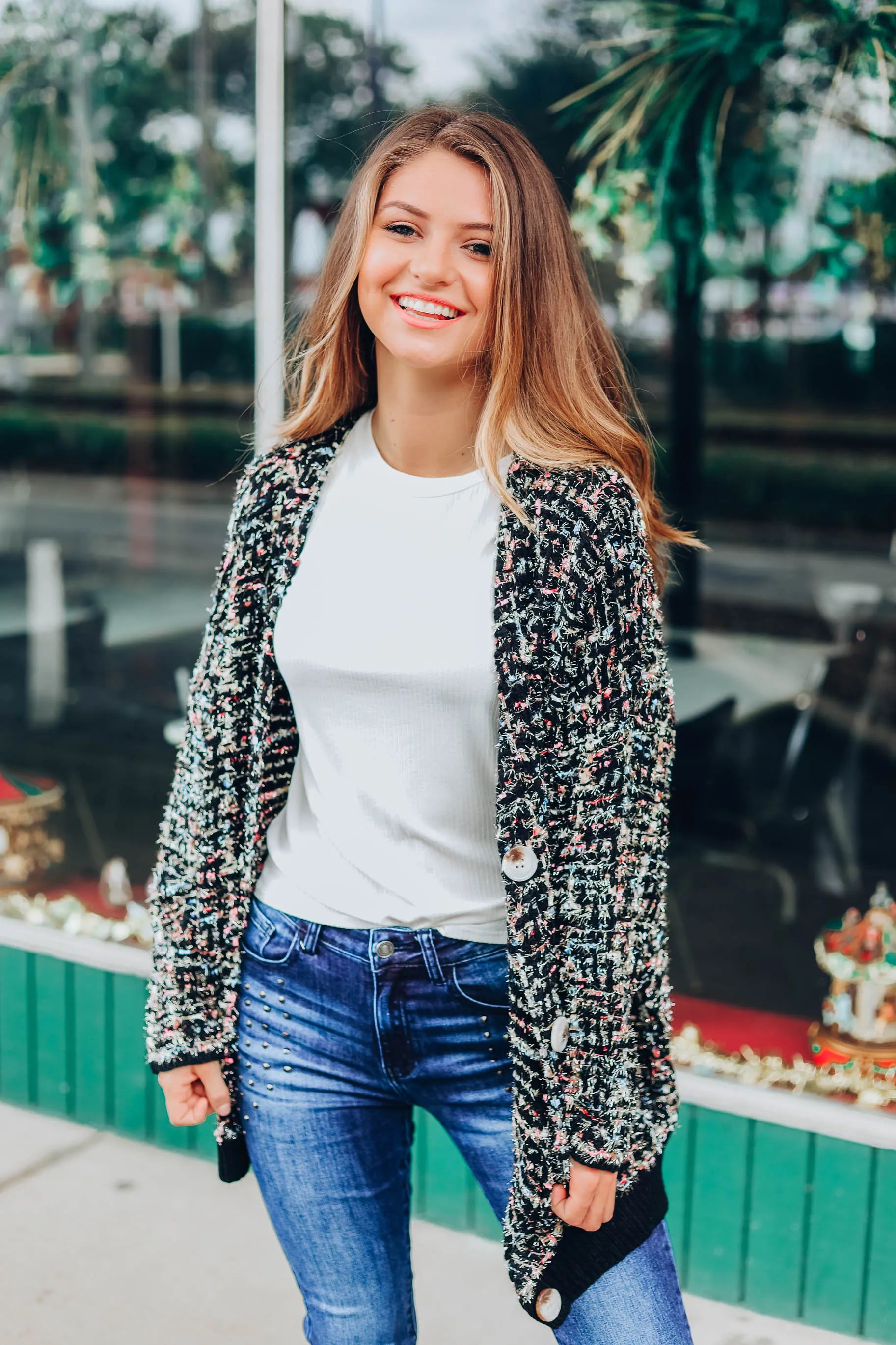 Multi Color Speckled Cardigan - Black