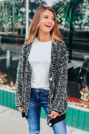 Multi Color Speckled Cardigan - Black