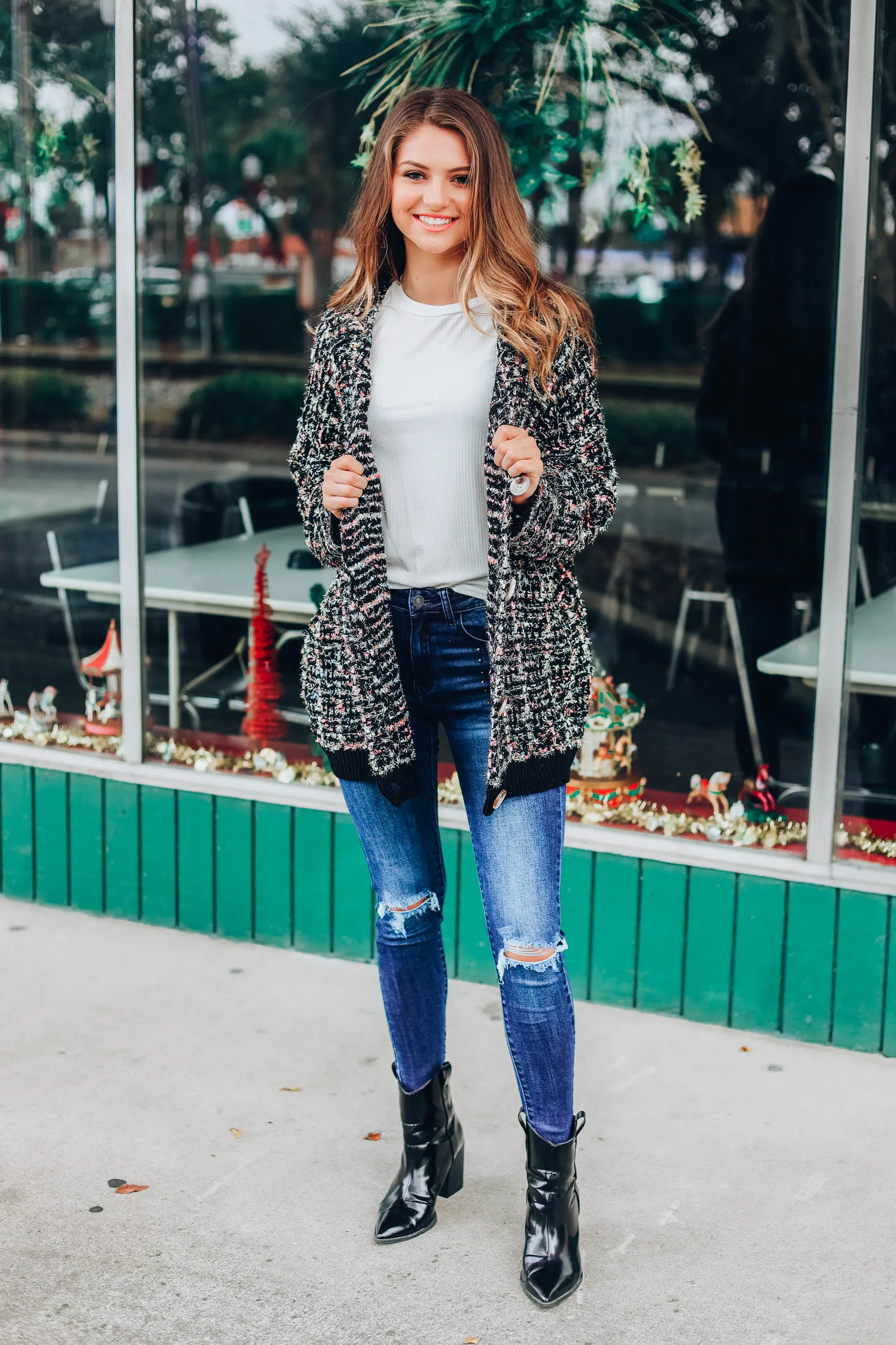Multi Color Speckled Cardigan - Black