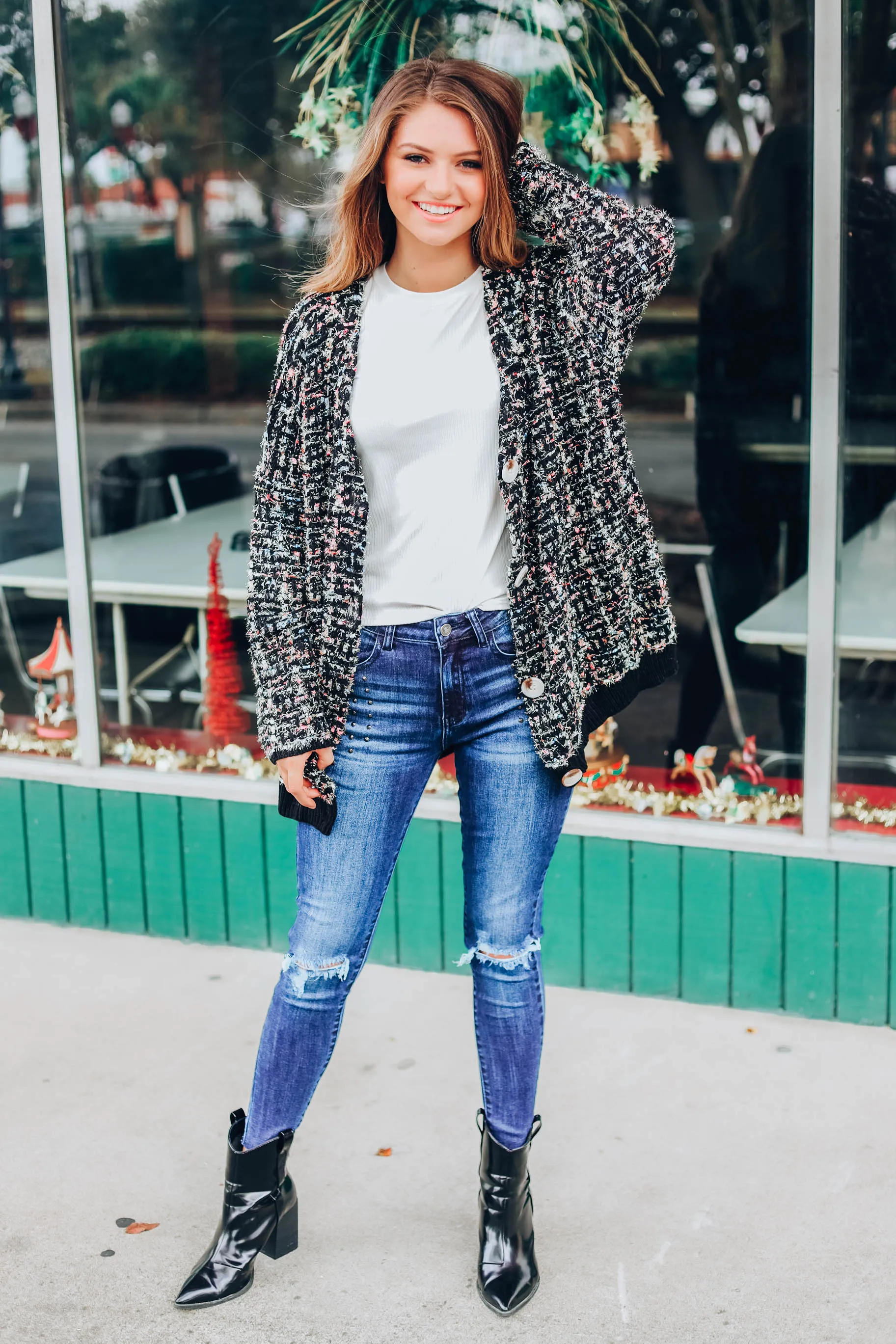 Multi Color Speckled Cardigan - Black