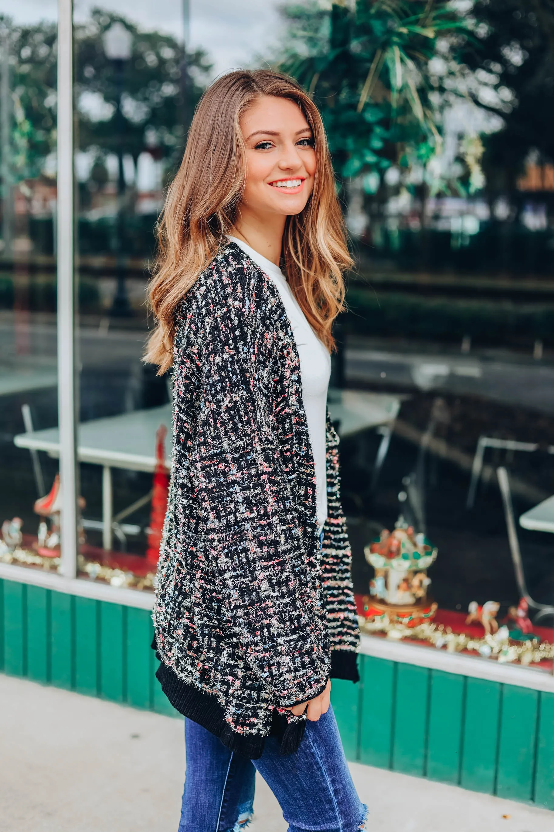 Multi Color Speckled Cardigan - Black