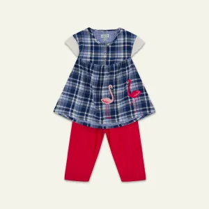 Multicoloured Check Print Dress And Legging Set