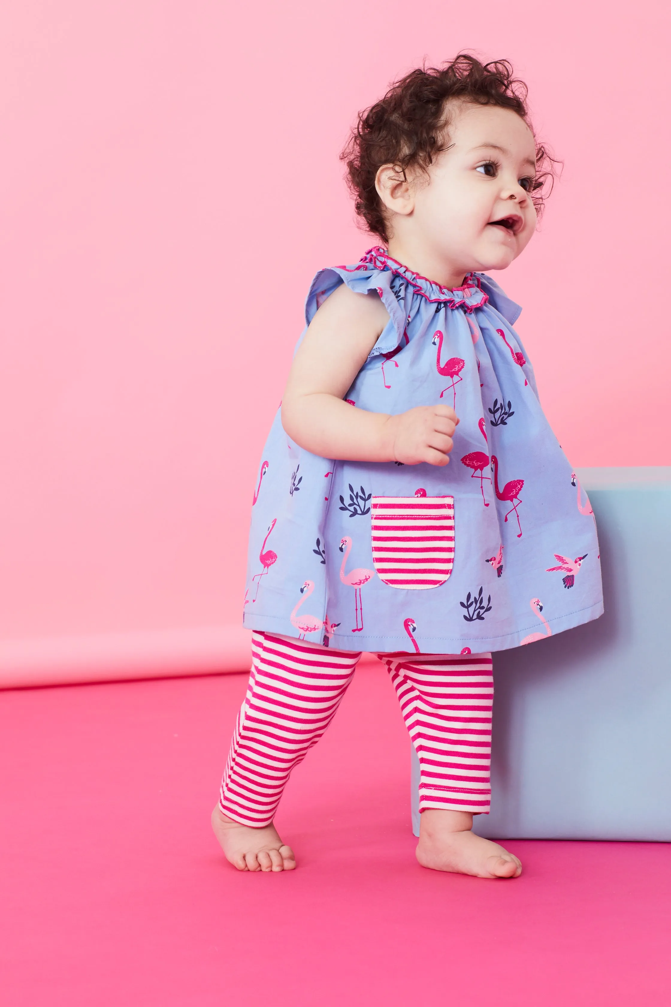 Multicoloured Flamingo Print Dress And Leggings Set