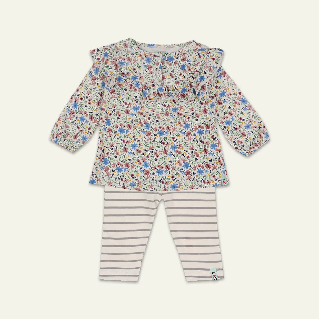 Multicoloured Floral Print Dress And Legging Set