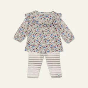 Multicoloured Floral Print Dress And Legging Set