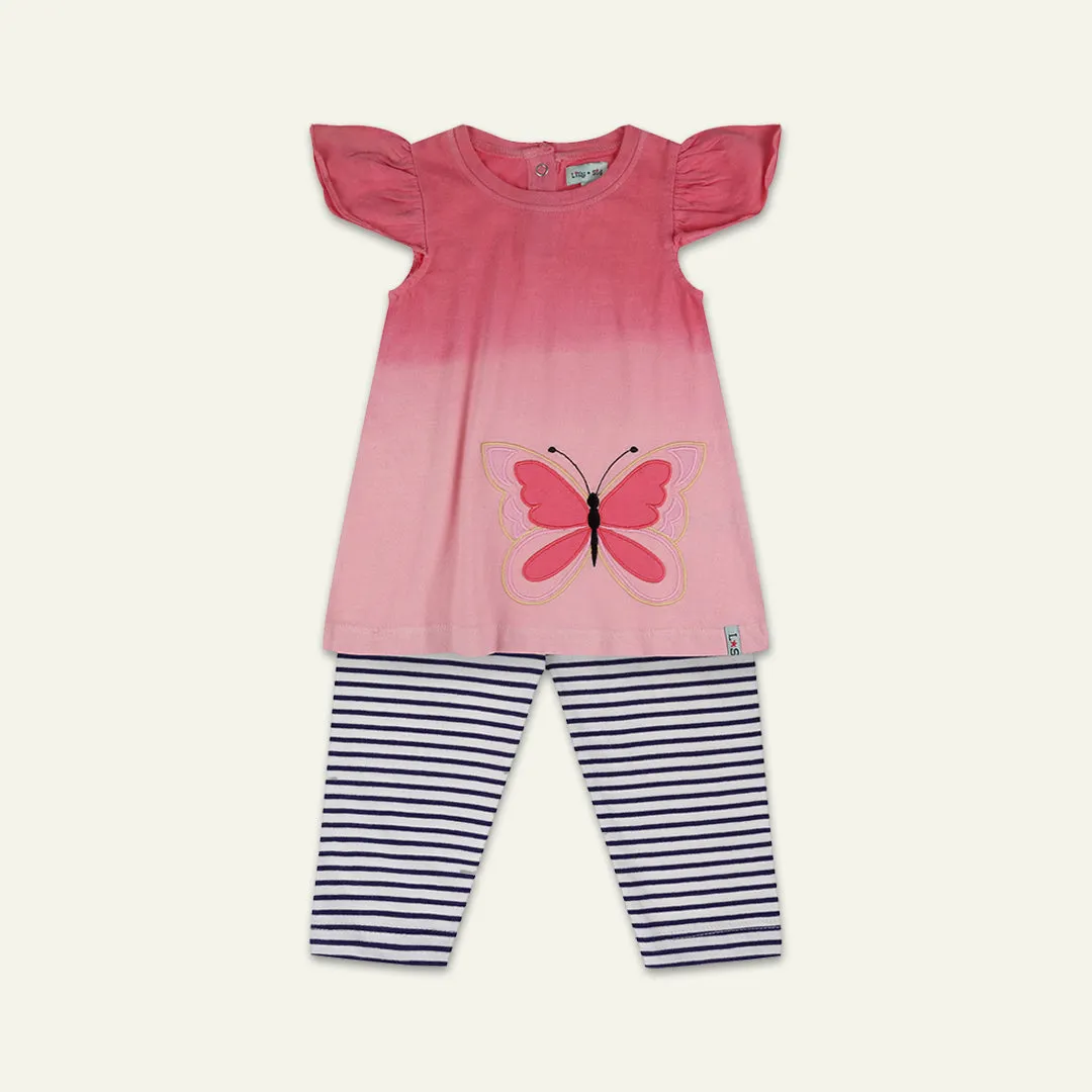 Multicoloured Stripe Print Dress And Legging Set