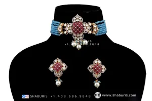 Nakshi Jewelry Polki Necklace Diamond Necklace Beaded Necklace Tanzanite Necklace Diamond Jewelry Moissanite Necklace Bridal-[POLKI101]