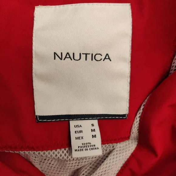 Nautica Women's Jacket Full Zip Red Black Roll-away Hood Size S Windbreaker
