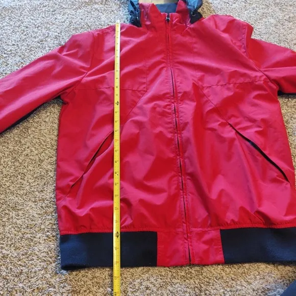 Nautica Women's Jacket Full Zip Red Black Roll-away Hood Size S Windbreaker