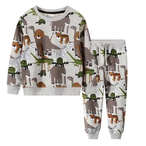 New Arrival Boys Girls Cartoon Animals Print Fashion Cotton Sport Outfit