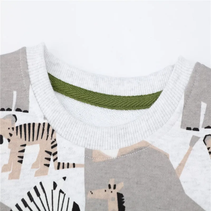 New Arrival Boys Girls Cartoon Animals Print Fashion Cotton Sport Outfit