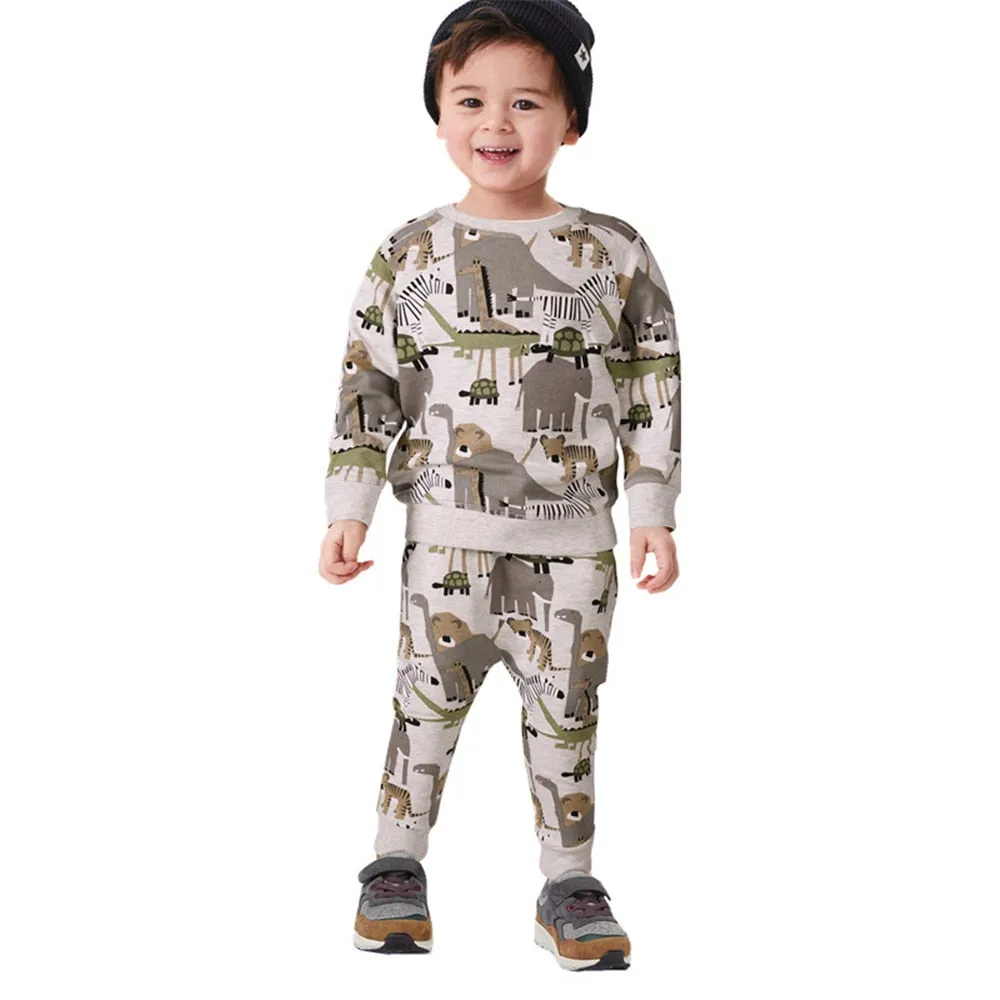 New Arrival Boys Girls Cartoon Animals Print Fashion Cotton Sport Outfit