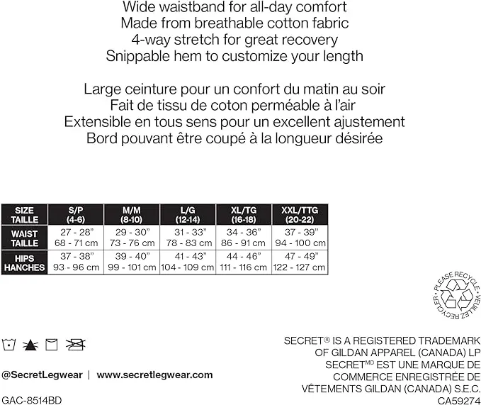 New SECRET® Leggings Everyday Cotton Leggings for Women, High Waist Tummy Control & Wide Comfort Waistband, for Everyday Wear Black Sz S! Retails $32 