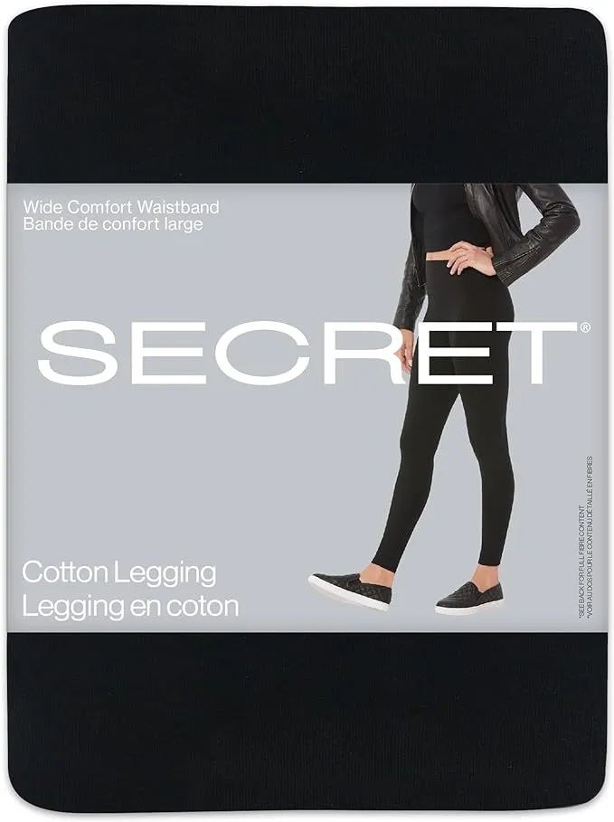 New SECRET® Leggings Everyday Cotton Leggings for Women, High Waist Tummy Control & Wide Comfort Waistband, for Everyday Wear Black Sz S! Retails $32 