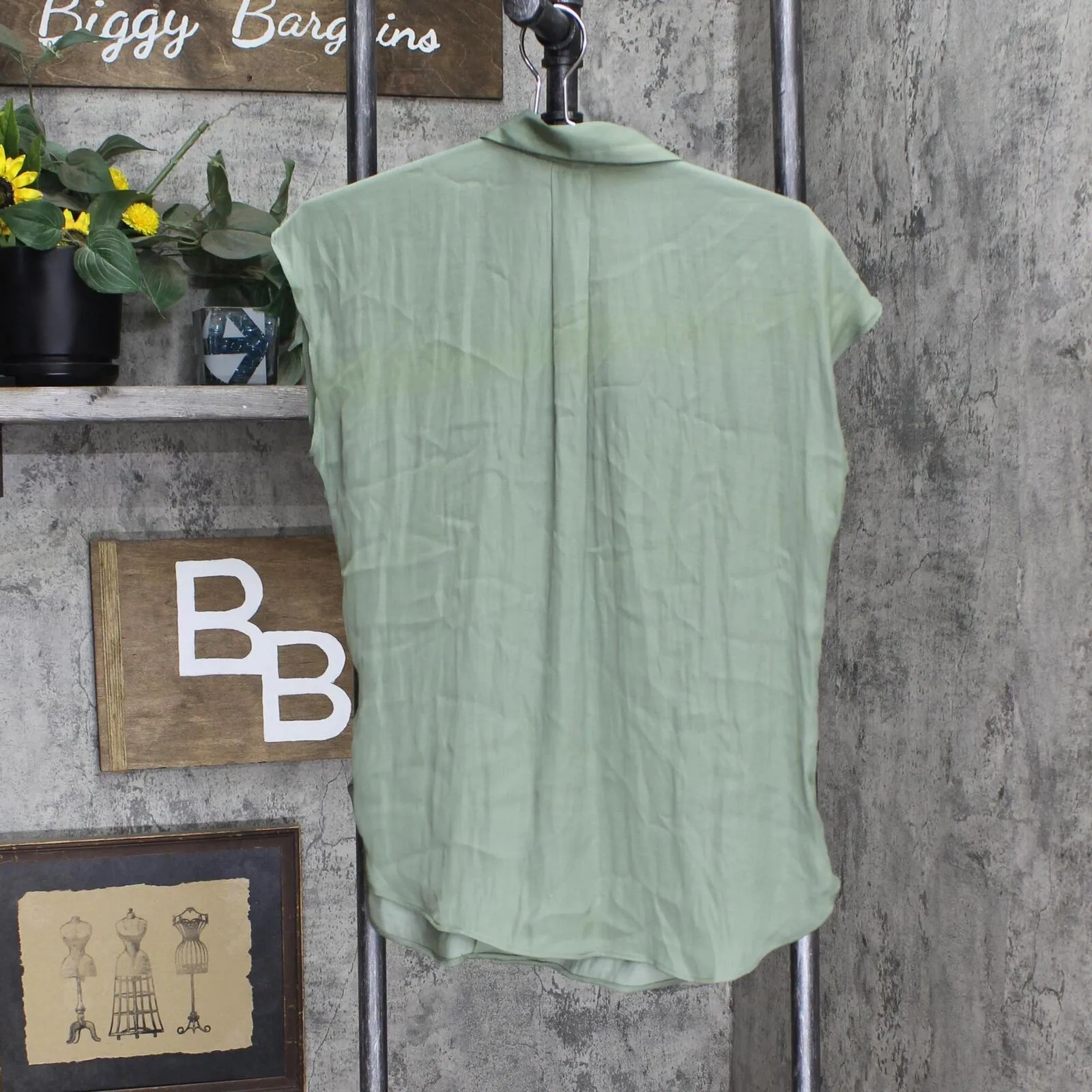 Nine West Womens Woven Button Up Blouse Shirt Top 165f6fc07df883 Green S