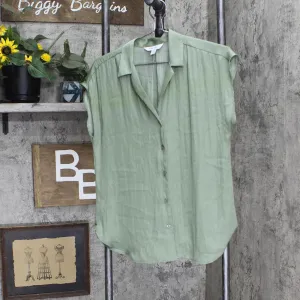 Nine West Womens Woven Button Up Blouse Shirt Top 165f6fc07df883 Green S