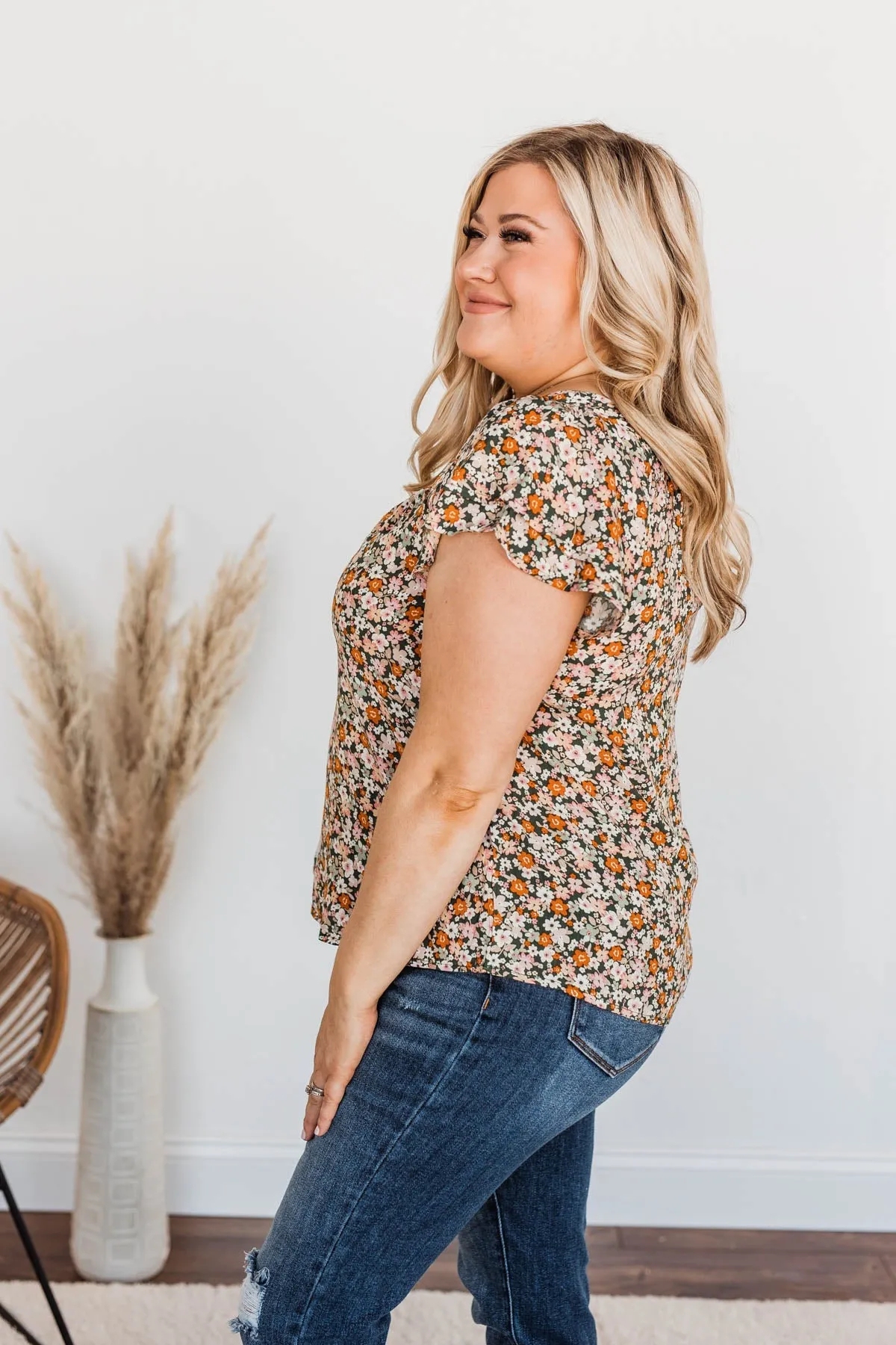 Not Afraid To Feel Floral Blouse- Olive