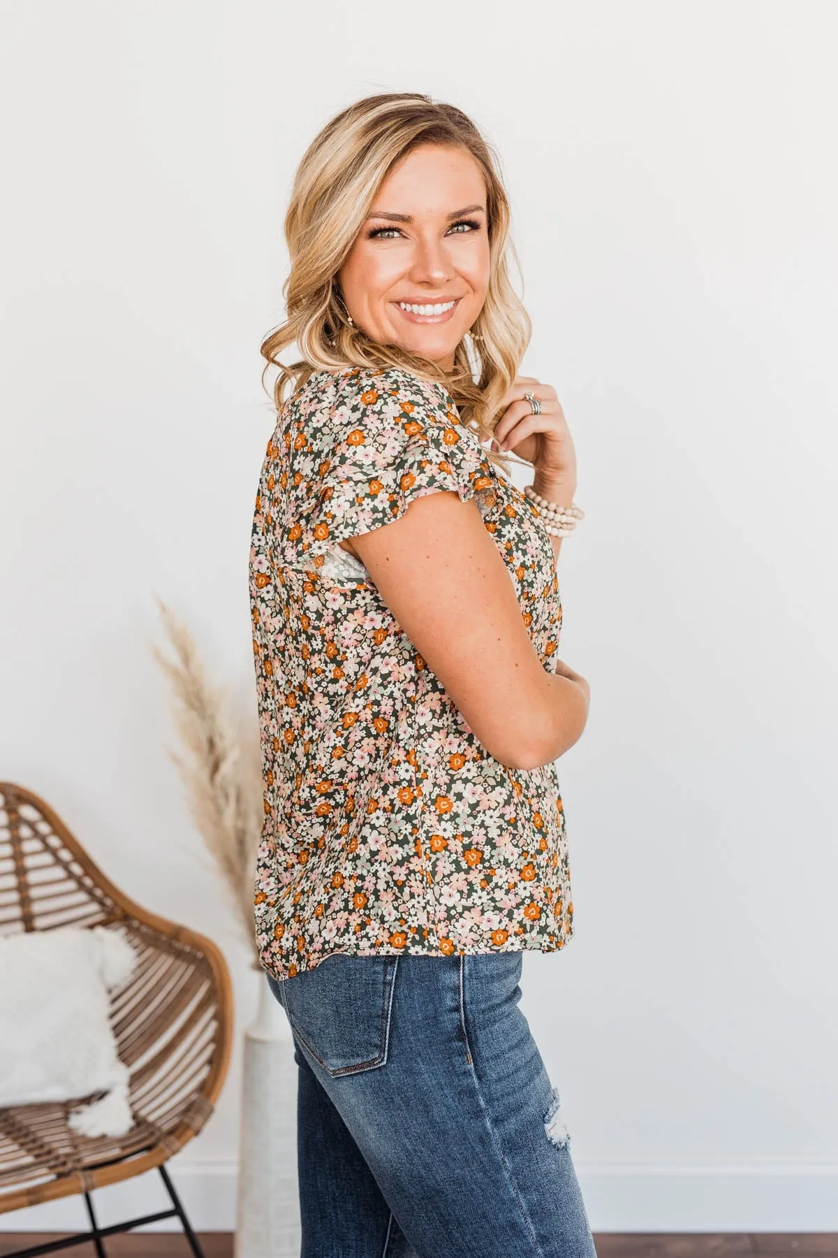 Not Afraid To Feel Floral Blouse- Olive