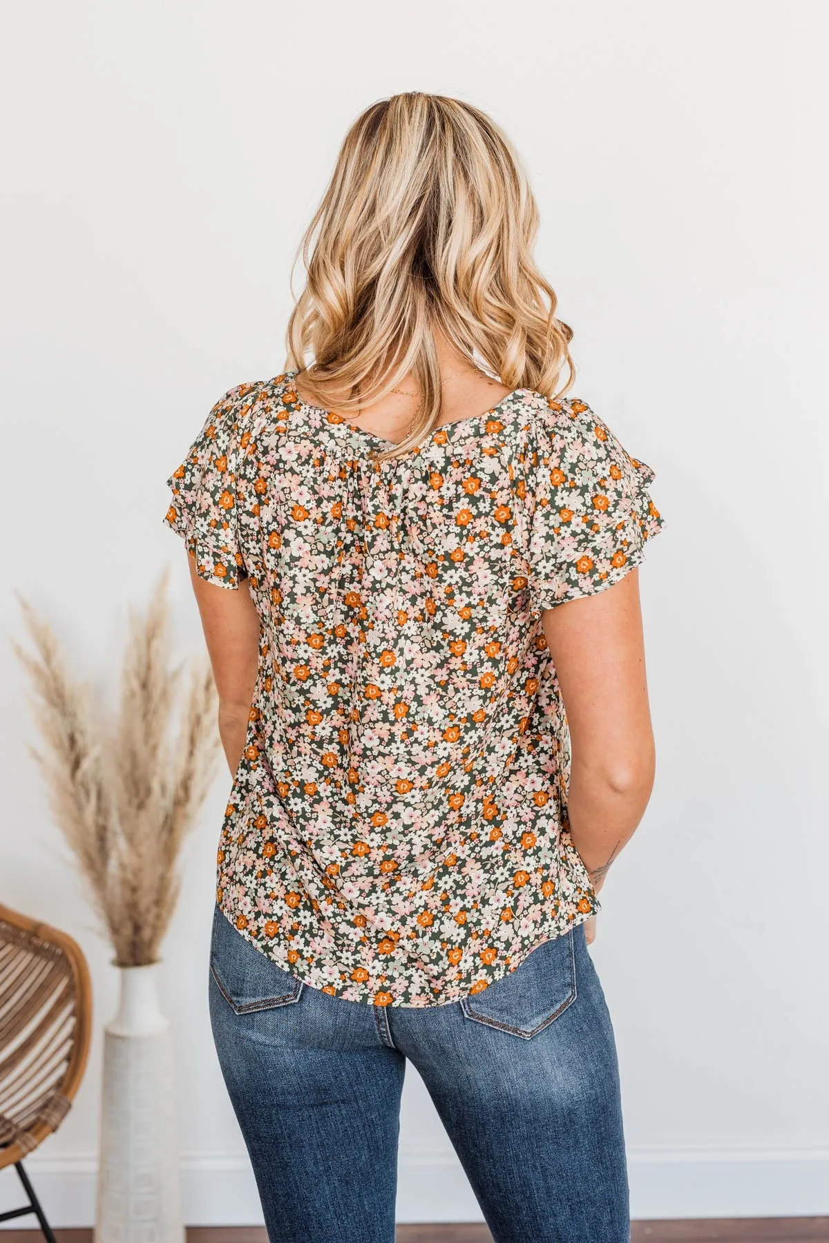 Not Afraid To Feel Floral Blouse- Olive