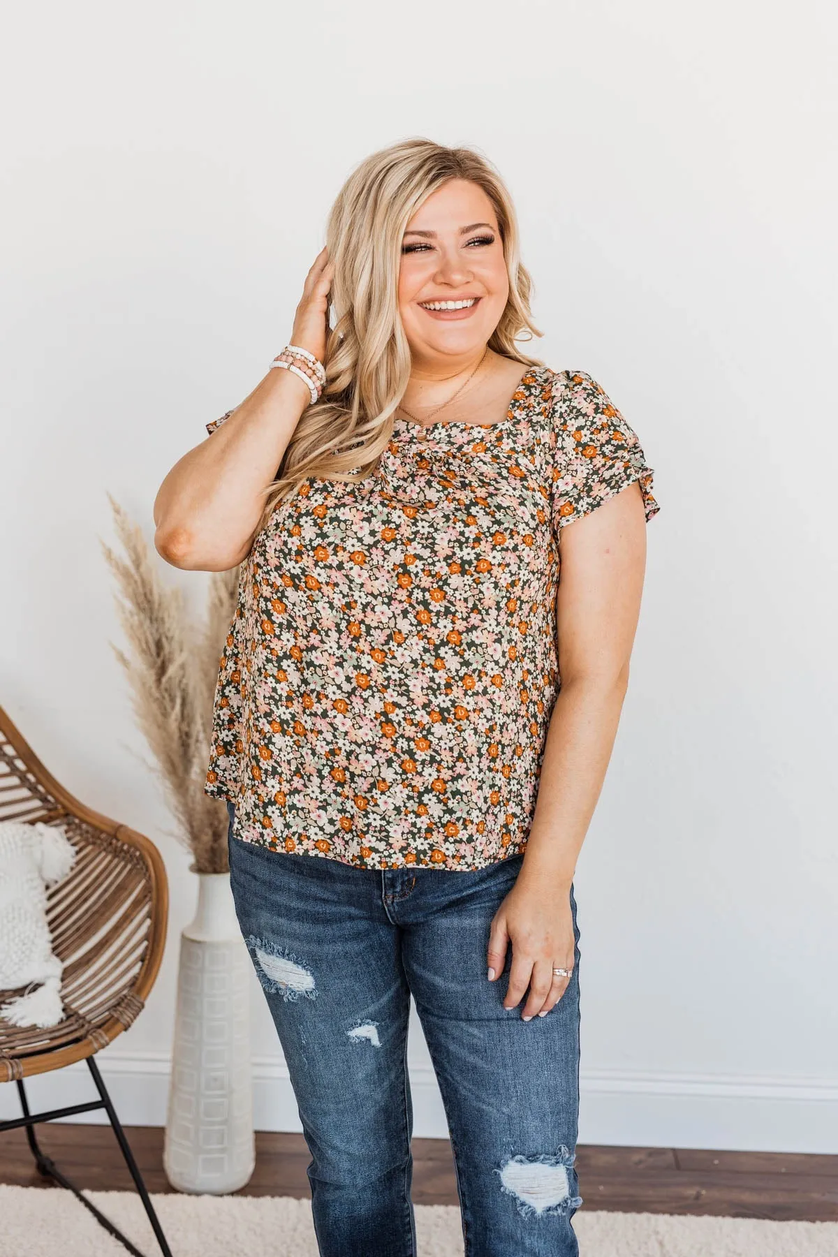 Not Afraid To Feel Floral Blouse- Olive