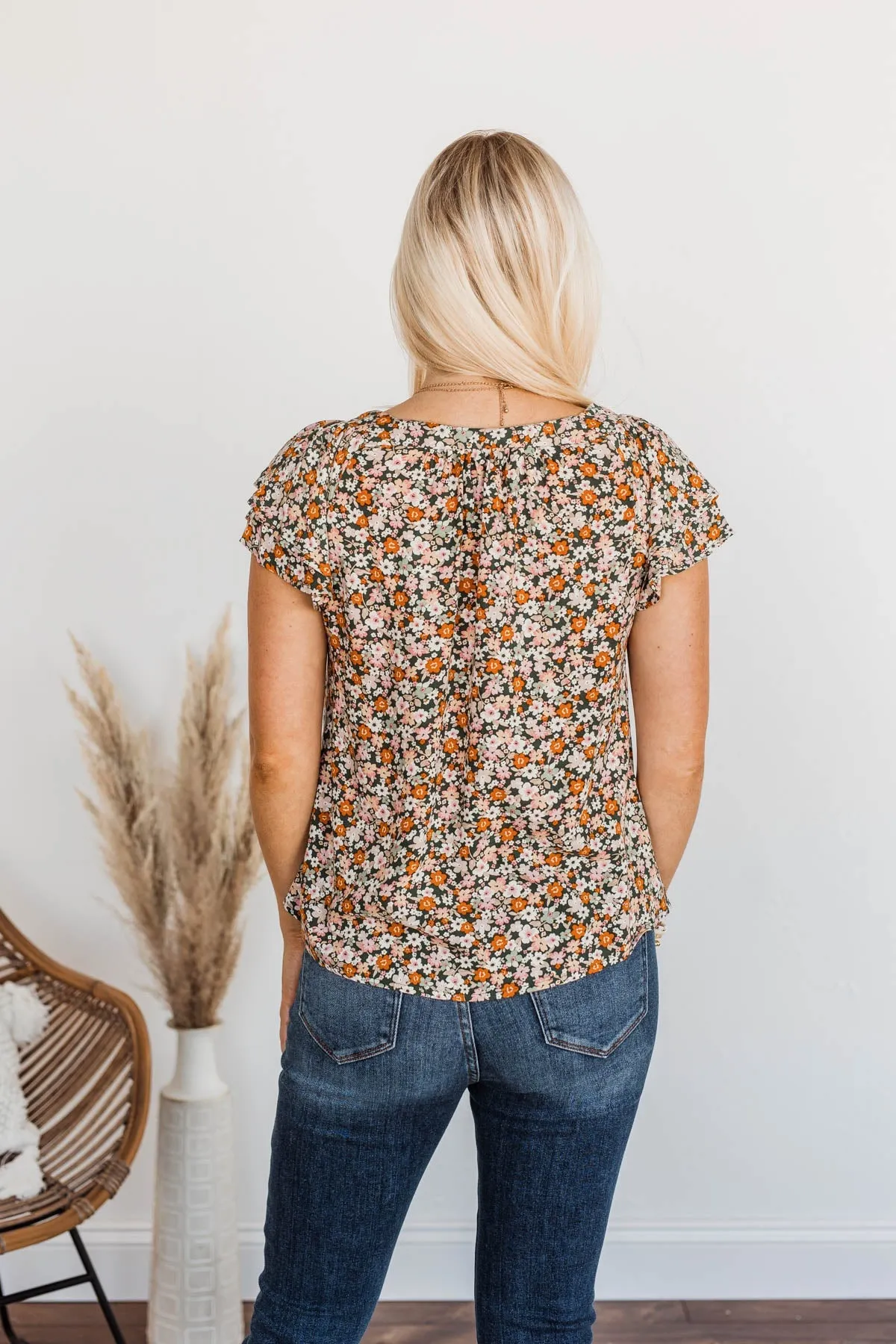 Not Afraid To Feel Floral Blouse- Olive