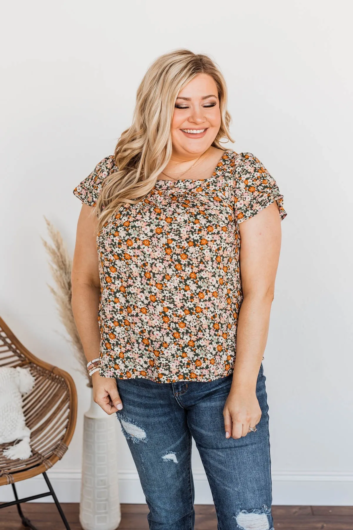 Not Afraid To Feel Floral Blouse- Olive