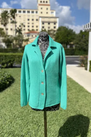 Notched Collar Button Down Cardigan in Teal