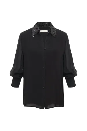 Now 60% OFF -Lexi Sequin Collar Shirt